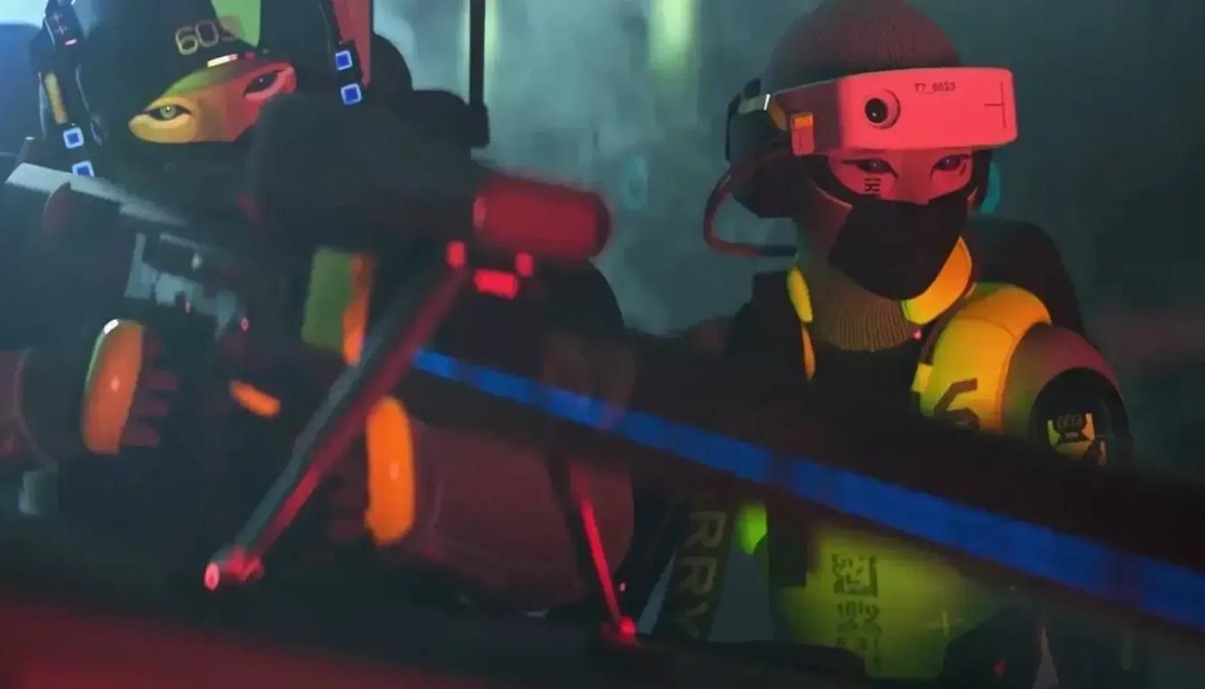 Close view of runners in heavy gear and helmets