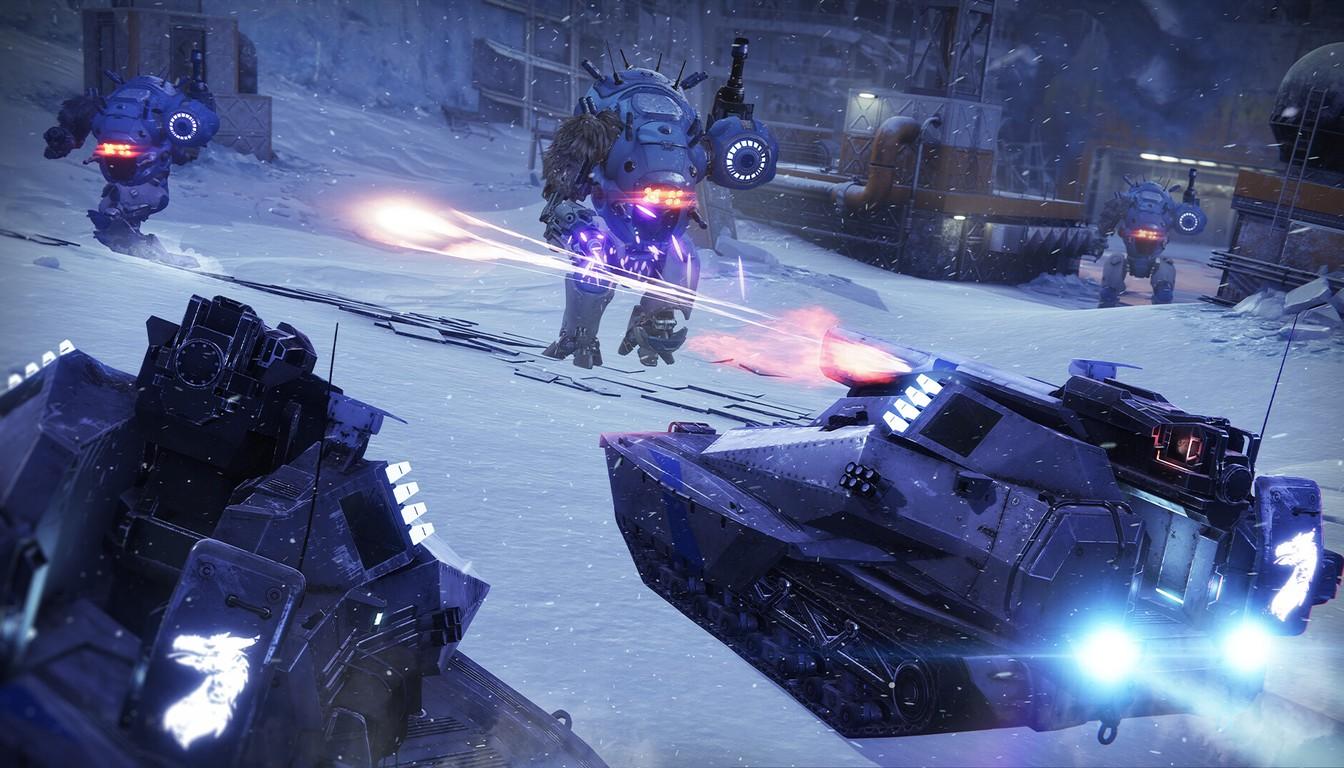 Enemy combat machines advancing across the snow