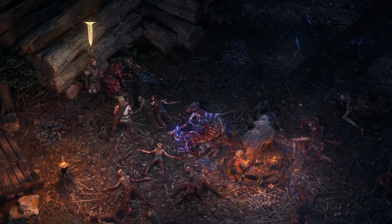 A fight against the undead around campfires at an Ezomyte Remnant encounter