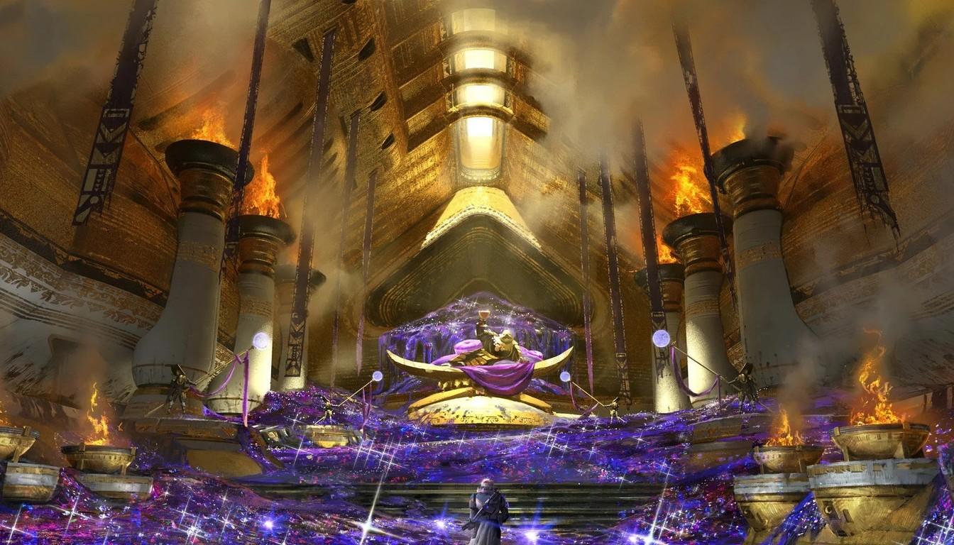 Calus Throne Room with columns, burning braziers and purple light