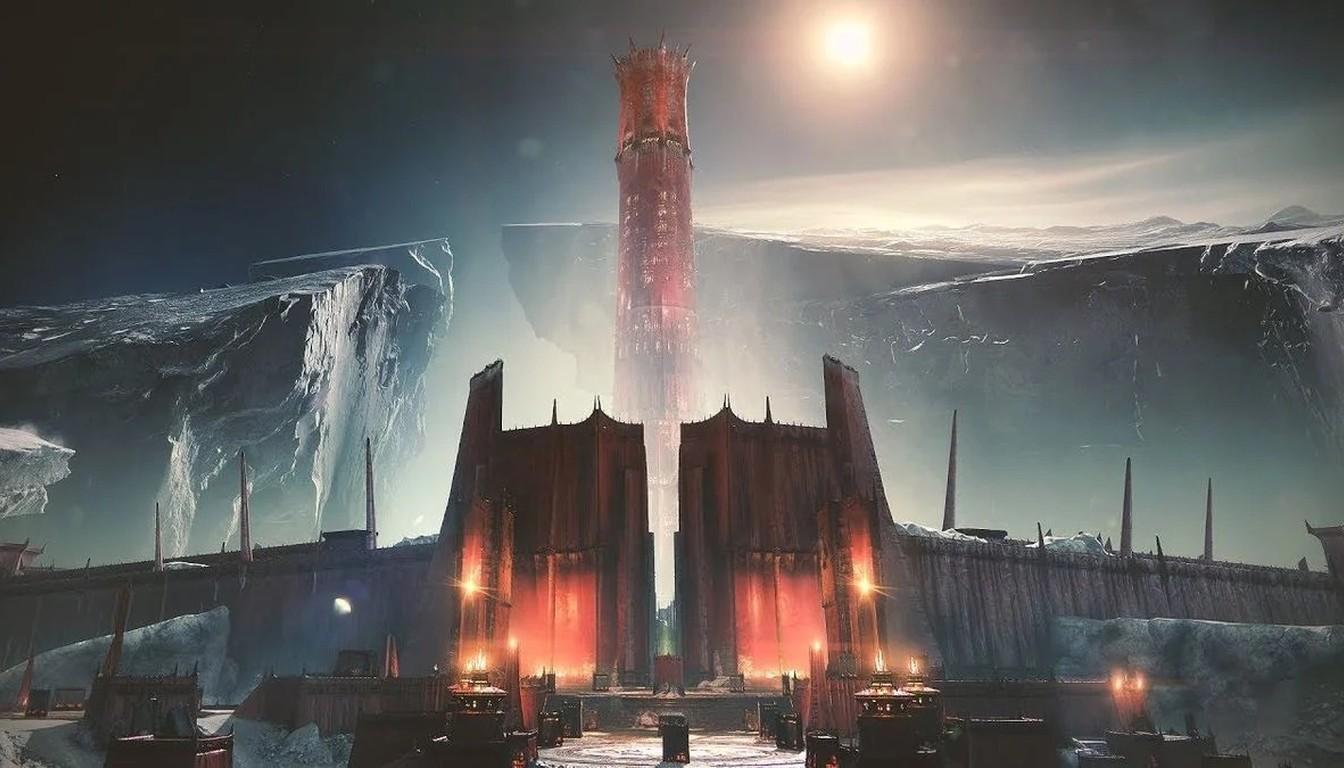 Ворота крепости Улья Scarlet Keep с красной башней на Луне