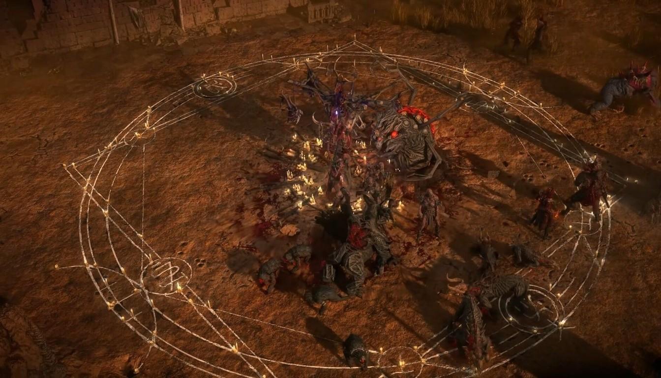 A glowing Ritual circle around a crowd of monsters on a map