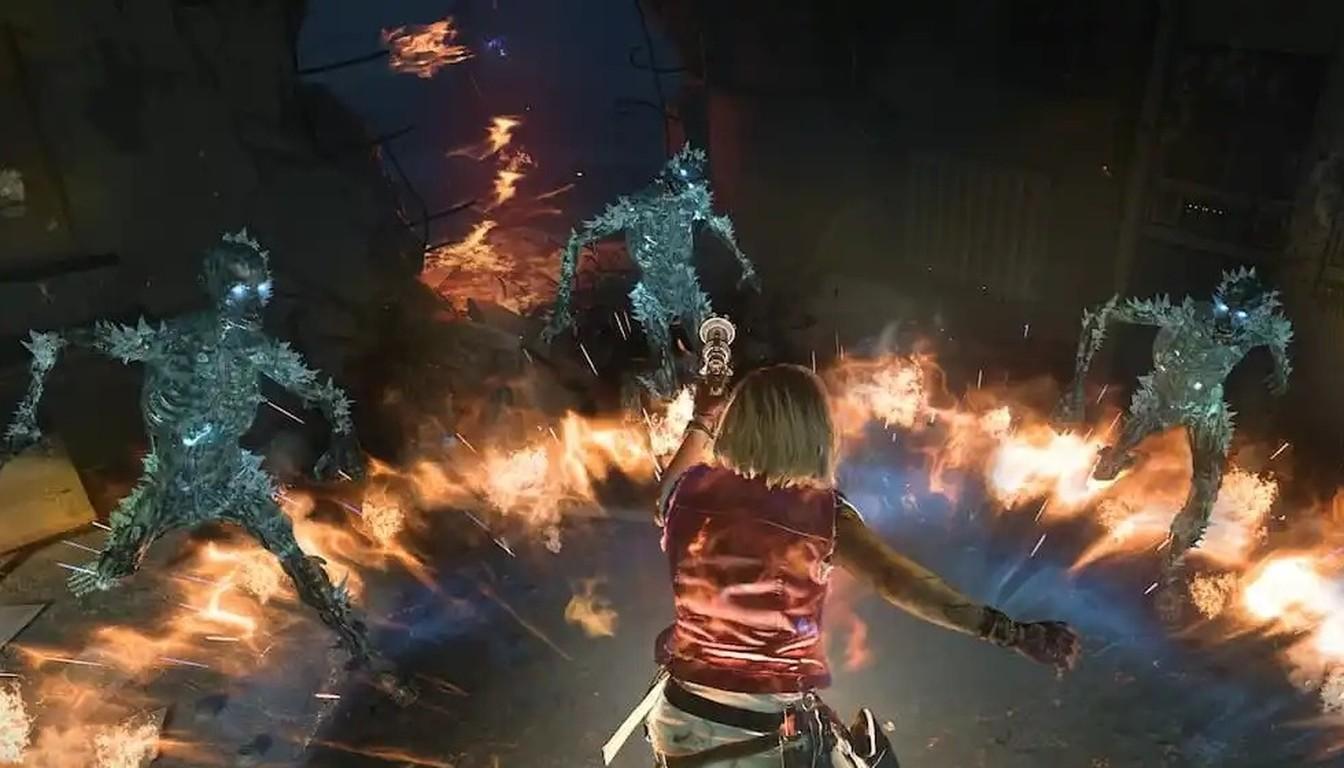 A player inside a Wild Fire ring in a dark building surrounded by frozen zombies in Totenreich