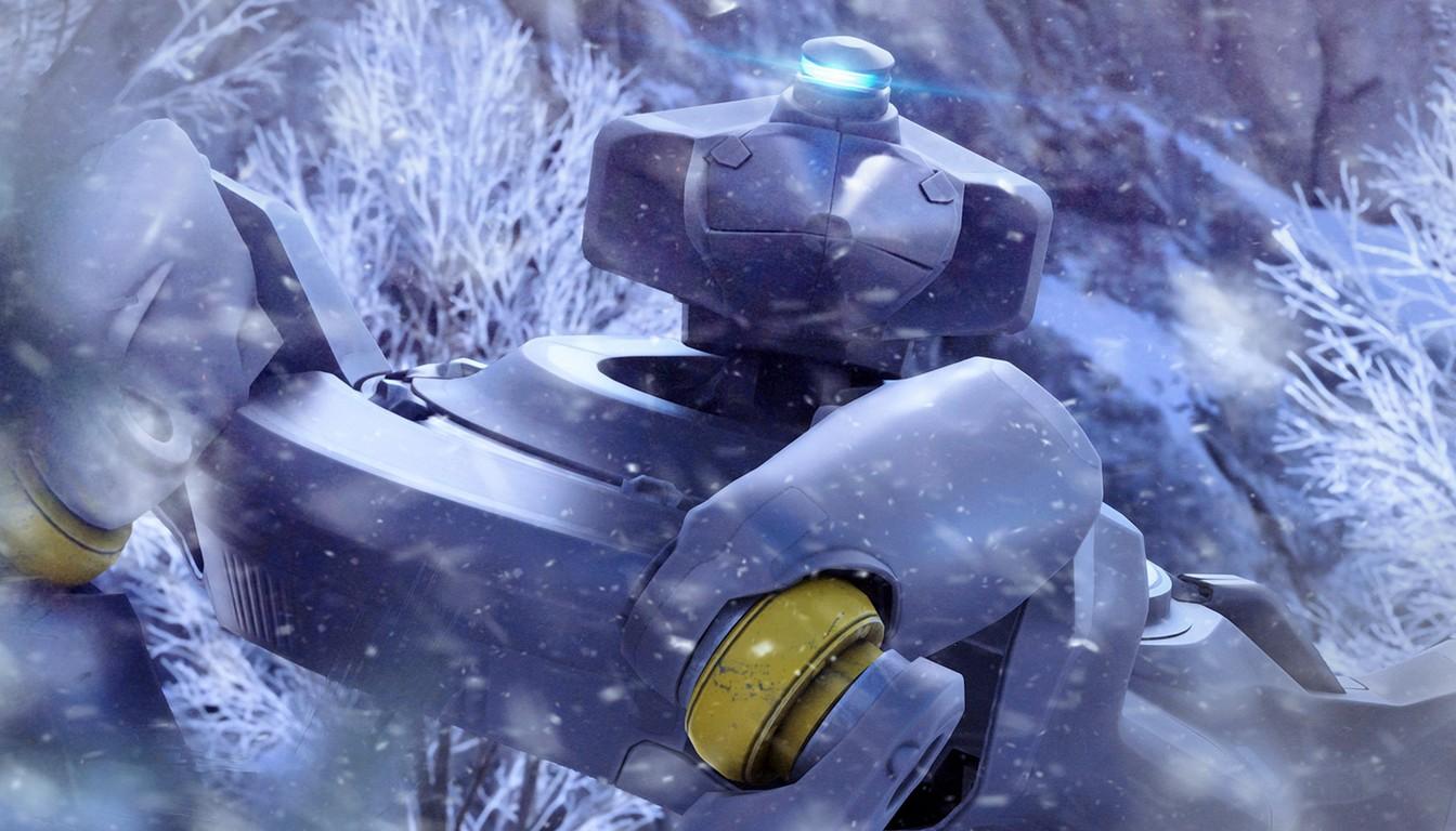 A large ARC machine among snow-covered brush