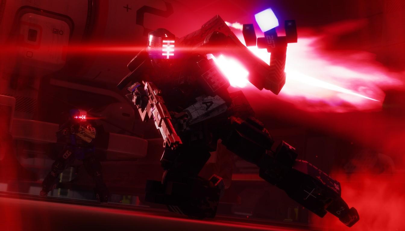 A heavy shell in red flash light lunging forward