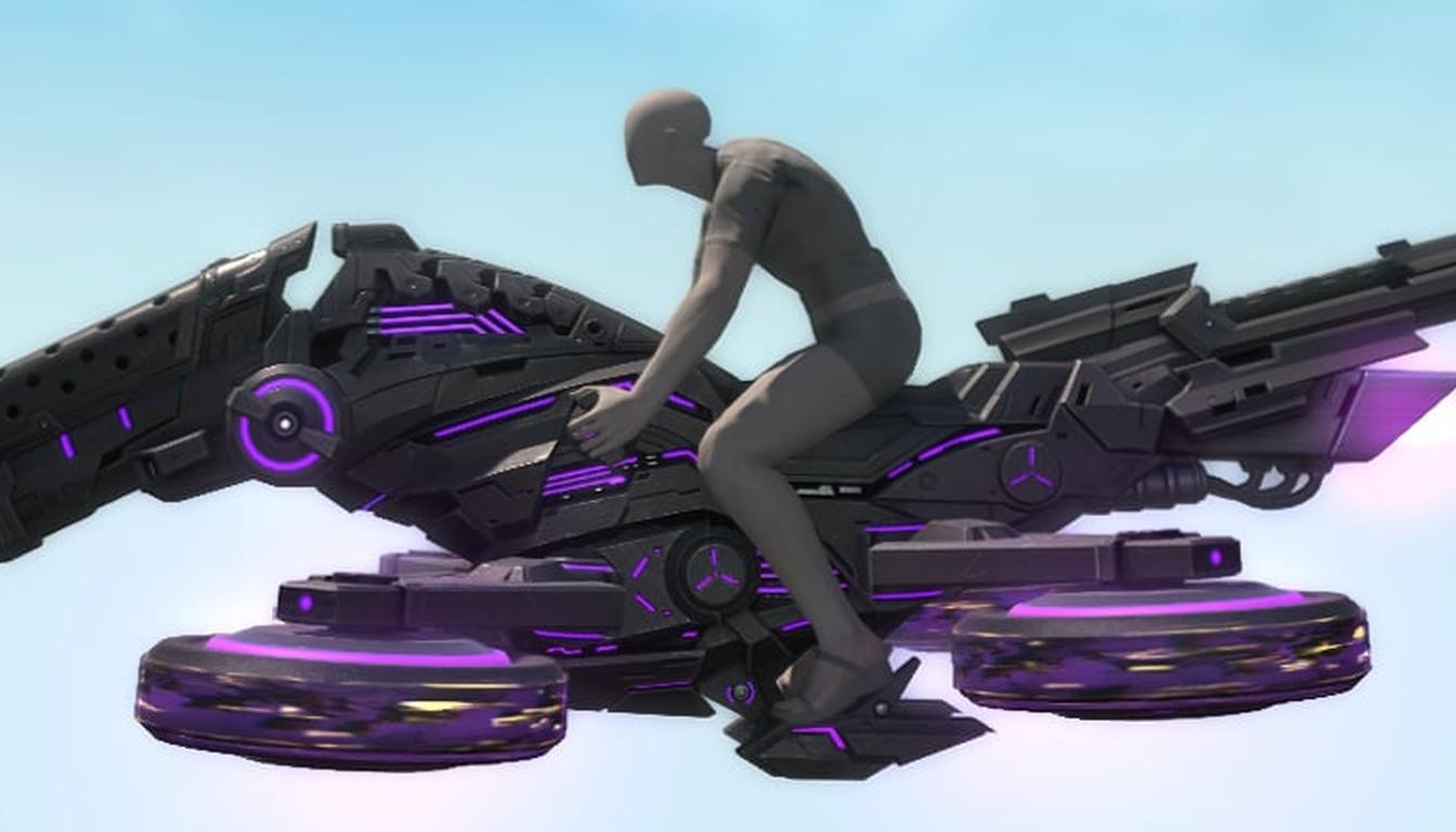 Night Stallion, a futuristic hover bike with purple lights