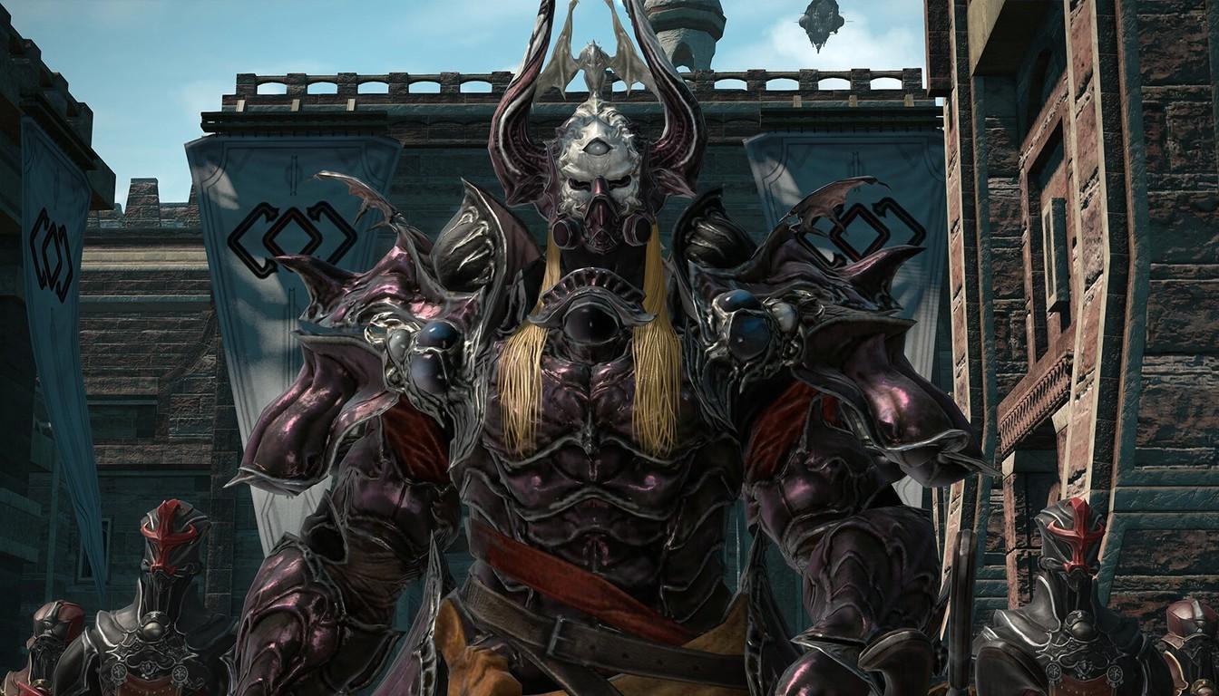 A dark armored knight in a stone dungeon hall