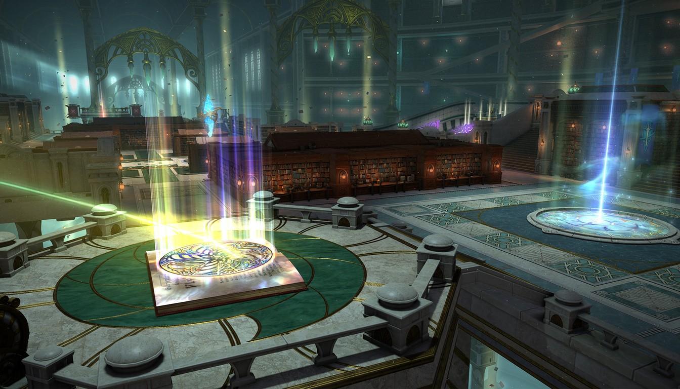 Арена Archeia Harmonias в Crystalline Conflict: библиотека с платформами и кристаллом в центре