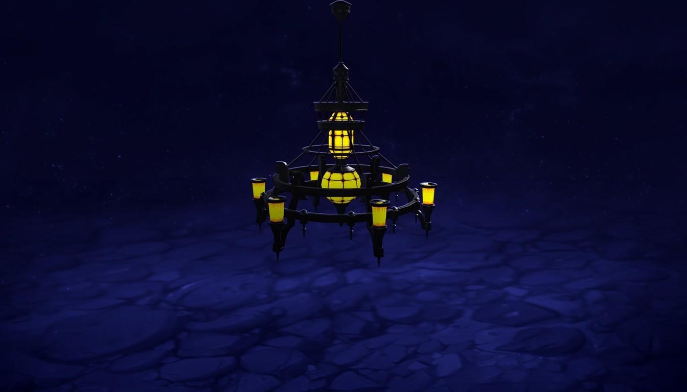 The Chandelier of First Light mount: a chandelier with yellow lanterns