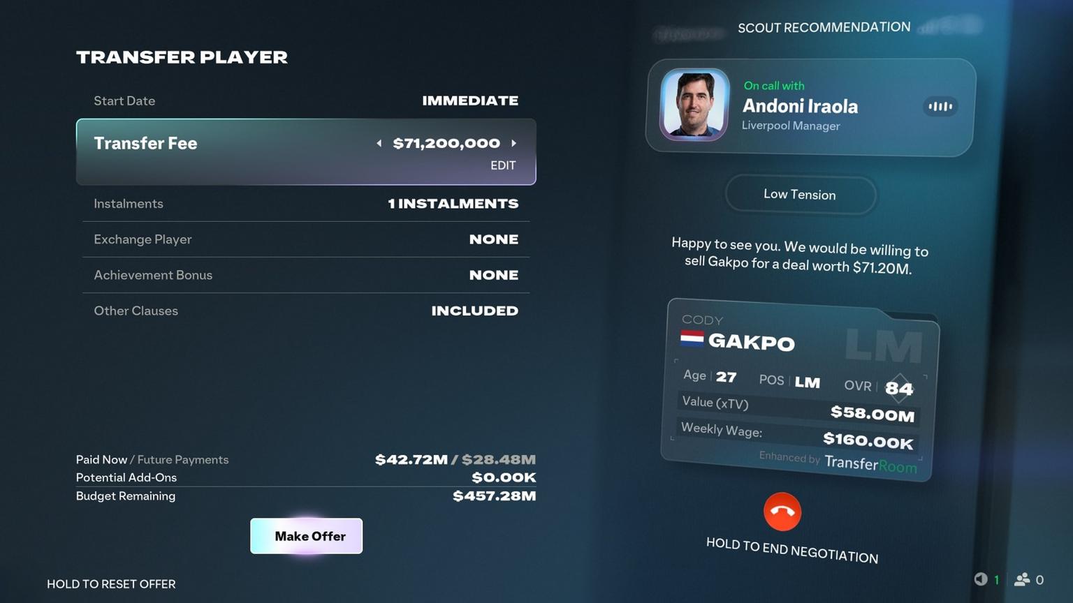 FC 27 transfer negotiation screen